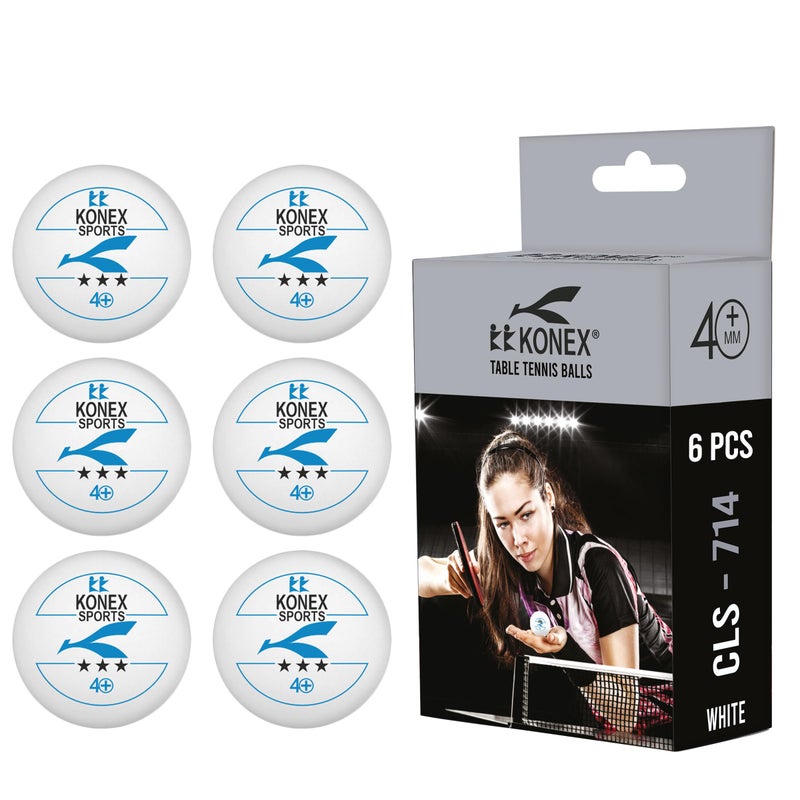 KONEX 40+ Plastic Table Tennis Balls Pack of 6 | High Performance 3-Star ABS TT Balls for Professional Matches and Training | Ideal for Adults & Kids (White) - Image 1